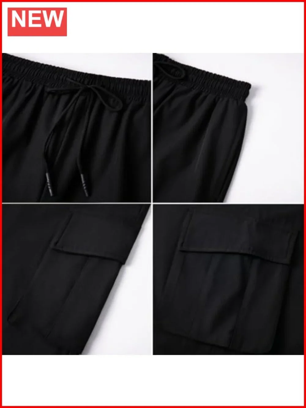 Baggy Cargo Pants Elastic Drawstring Parachute Joggers Hiking Pants with Pockets